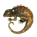 Vintage lizard brooch with amber and green crystals in antique gold metal finish - Lizard Style (B262-A) / Antique Gold