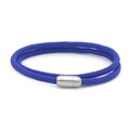 Detail of blue woven rope bracelet with polished silver magnetic clasp on white background - Blue