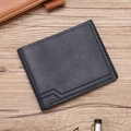 Portafoglio bifold uomo blu scuro in pelle grana litchi con cuciture geometriche moderne - Orizzontale / Blu scuro