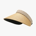 Brown striped straw sun visor with wide brim and black lining for UV protection - 54-60cm(Adjustable) / Beige Striped