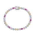 S925 sterling silver tennis bracelet with colorful rectangle-cut crystals in a circle - 925 Silver / Emerald Cut Style-16cm (DY150250)