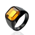 Bague vintage pour homme en titane noir mat avec pierre précieuse jaune ambre - Base Noire Pierre Jaune