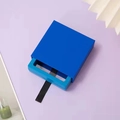 Blue drawer-style PE film jewelry display box with cyan inner frame and black handle - Deep Blue Drawer + Blue Box / Round Base