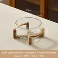 Frutero pequeño de cristal transparente con soporte cruzado de madera de acacia natural - 1800ML / Pequeño Transparente (Soporte de Madera de Acacia)