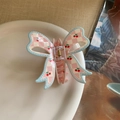 Pinza de pelo con lazo de cuadros rosa, estampado de cerezas y puntos azules de mujer - Lazo Mariposa Cereza