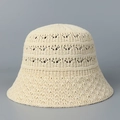 Detaillierte Nahaufnahme der beigen Häkelstruktur an diesem schicken Sommer-Fischerhut - M (56-58cm) / Beige