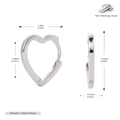Vista dettagliata di orecchini a cuore in argento 925 con dimensioni e marchio di autenticità - Argento