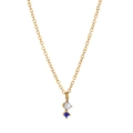 Detailed close-up of a titanium steel gold necklace with a white pearl and blue gemstone - September Necklace