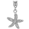 Silver starfish charm with sparkling rhinestones and bow clasp for bracelet and necklace - White Zirconia Starfish Pendant (#25)