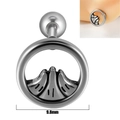 Silver stainless steel skull stud earring with 9.8mm diameter and metal texture - Round Wave - Vintage Silver
