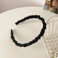 Elegant black pleated satin sponge headband for women with a sleek minimalist design - Pleated Satin Style / Black
