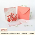 3D pop-up rose flower card set with pink envelope and round For You seal sticker - Style A-Pink 3D Floral