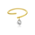 Verstellbarer 925 Silberring in Goldoptik mit funkelndem Zirkonia in Tropfenform - Einstellbar Offen / 18K Gold