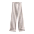 Women's grey striped linen-blend wide-leg pants with high waist and straight cut - S / Grey Striped Pants