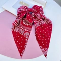 Elegant red paisley print bow hair clip with vintage ribbon and spring metal fastener - Wine Red Cashew Print Ribbon