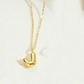 Personalized 14K gold plated bubble initial J pendant necklace with delicate link chain - Letter J / Gold
