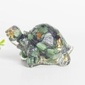 Cute resin turtle figurine with green crystal stones and gold foil flakes detail - Ruby in Zoisite + Gold Foil