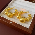 Detailed view of golden beaded hoop earrings displayed in a wooden jewelry gift box - 31# Gradient Spherical Beads (31# S925 Post-Gold)