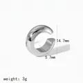 Detailed view of silver titanium steel ear cuff showing 14.7mm height and 5.7mm width - Silver Wide Polished C-Shape Ear Cuff (TE6958-S)