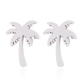 Minimalist silver coconut tree stud earrings in bohemian style for summer jewelry - Steel