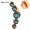 Rose gold curved cartilage earring featuring five aquamarine blue round cubic zirconia - Rose Gold - Sea Blue Curved