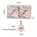 Pink Christmas tree ornaments 4-pack with snow coating and glitter, 9x6cm size - Set of 4 / Rose Gold