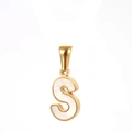 Golden S-letter necklace pendant with iridescent white mother of pearl inlay - Letter S