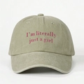 Khaki washed cotton baseball cap with pink I'm literally just a girl embroidery - One Size / Light Khaki