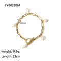Detail view of 18K gold plated paperclip chain bracelet with baroque pearls and OT clasp - Gold Pearl Style (YYB023064)