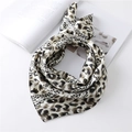 Elegant leopard print neck scarf in beige and brown silk satin, stylish accessory for women - 60x60cm / Green Black