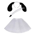 Panoplie de dalmatien 3 pièces pour enfant avec serre-tête, queue et jupe tutu blanche - Ensemble Chien Blanc 3 Pièces