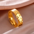 Gold stainless steel wide band ring with a cute hanging little girl pendant on silk - US 7 / Gold