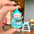 Detail view of cute pig-shaped liquid quicksand charm with blue and pink glitters - Luminous Snowflake Peach Pig / 1 Piece (4.1x4.1x6.5cm) / Blue