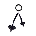 Detail of a black heart-shaped beaded charm featuring a circular ring and acrylic pendants - Black 3D Heart Pendant (YS-A250001A)
