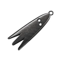 Detailed close-up of a black metal fish lure with textured surface and triple prong tail - Ghost / Gunmetal