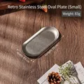 Vintage small oval 304 stainless steel snack plate with matte finish and 18cm length - Small