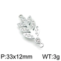 Silver leaf-shaped stainless steel pendant with sparkling white crystals for jewelry DIY - Steel Color Model D (KLJ4420-Z)