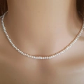 Elegant mini freshwater pearl necklace, 2-3mm tiny white round pearls choker for women - Near Round