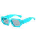Modern angular square sunglasses in bright blue frame with grey lenses on white background - Sky Blue Frame Grey Lens