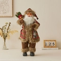 Stehende Weihnachtsmann Puppe in grünem Karomantel mit Pelzkragen und Laterne - 60CM
