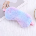 Rainbow plush sleep mask with soft faux fur texture and comfortable silk elastic band - Metallic Blue