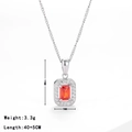 Square silver necklace with rectangular red gemstone pendant and white zircon halo - Platinum-Red Zirconia