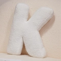Soft white letter K plush pillow made of cozy sherpa fleece for home decor - Letter K