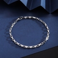 Close-up of silver stainless steel box chain bracelet with secure lobster clasp - Long Box Link Bracelet [Width 3mm] / Length 21cm