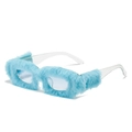 Gafas de sol cuadradas azules creativas con ribete de felpa suave y montura de plástico - Piel Azul