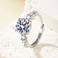 Elegant silver engagement ring with round brilliant-cut diamond on a stone background - Platinum Gold [one Carat] Ljz-265 / Adjustable Open