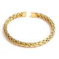 Minimalist woven bangle in gold-plated stainless steel with twisted texture and open cuff - Braided Pattern 1 / Gold