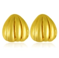 Golden stainless steel triangle earrings with vertical ribbed texture and polished finish - High Polished Vertical Ridged