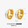 18K gold plated stainless steel hoop earrings with white enamel stripe and 1.3cm diameter - White