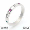 Minimalist silver steel ring with star engraving and multi-color micro-inlaid stones - US 7 / Star Engraved Silver (KR110120-K)